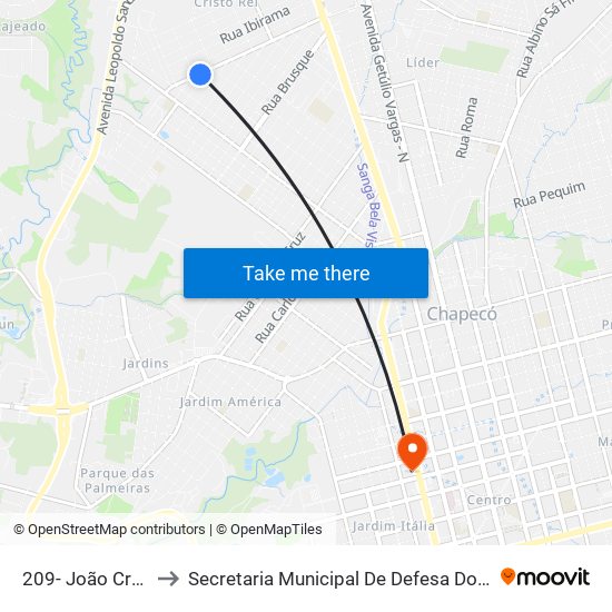 209- João Cruz E Souza to Secretaria Municipal De Defesa Do Cidadão E Mobilidade map
