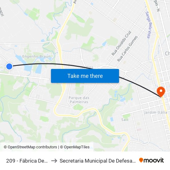 209 - Fábrica De Compensados to Secretaria Municipal De Defesa Do Cidadão E Mobilidade map