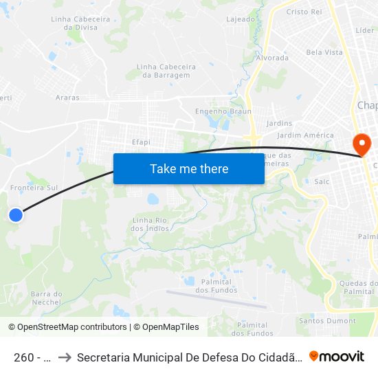 260 - Uffs to Secretaria Municipal De Defesa Do Cidadão E Mobilidade map