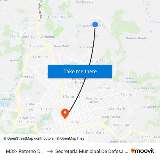 M32- Retorno Do Desbravador to Secretaria Municipal De Defesa Do Cidadão E Mobilidade map