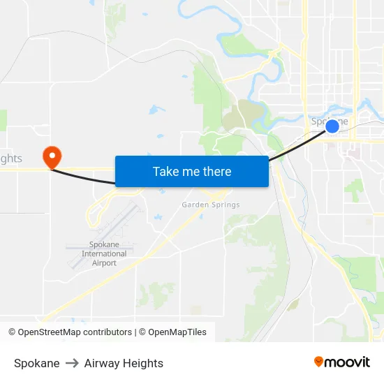 Spokane to Airway Heights map