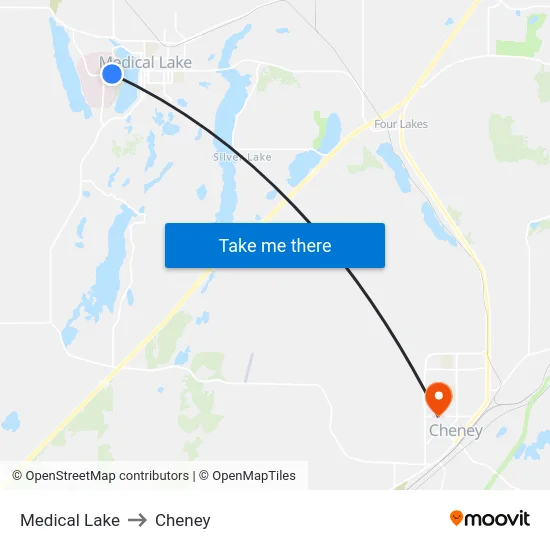 Medical Lake to Cheney map