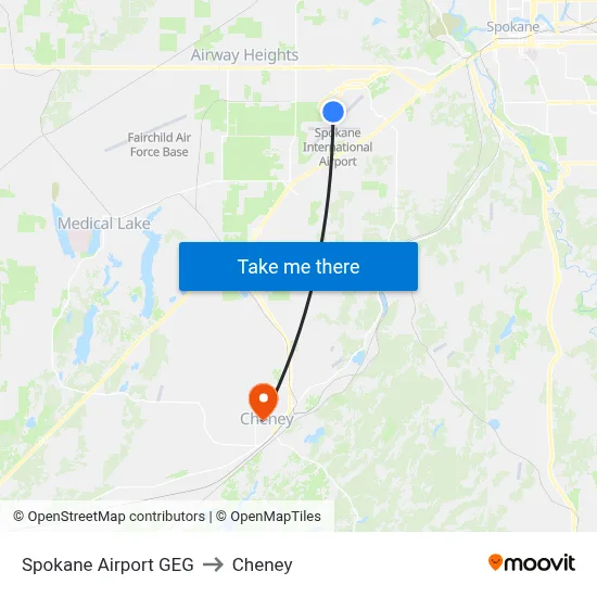 Spokane Airport GEG to Cheney map