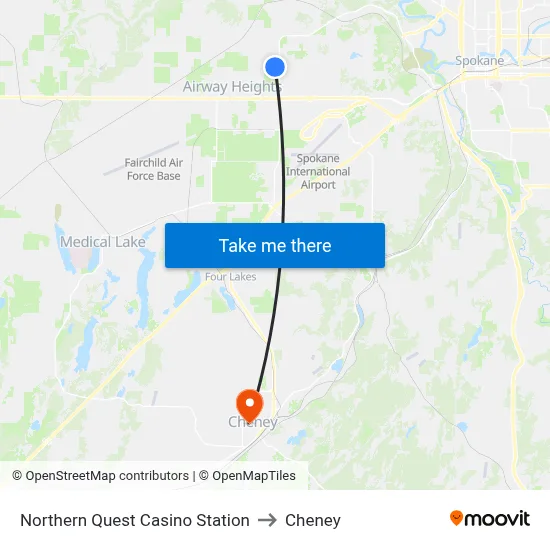 Northern Quest Casino Station to Cheney map