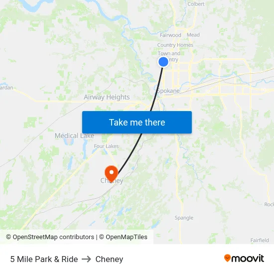 5 Mile Park & Ride to Cheney map