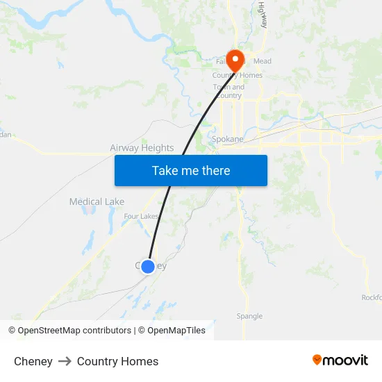 Cheney to Country Homes map
