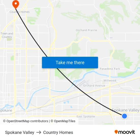Spokane Valley to Country Homes map