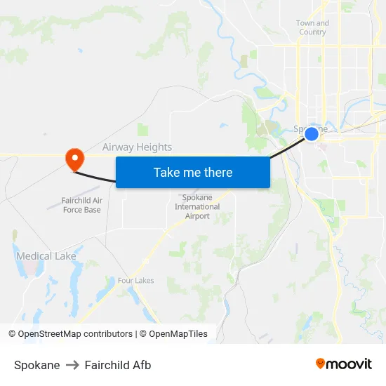 Spokane to Fairchild Afb map