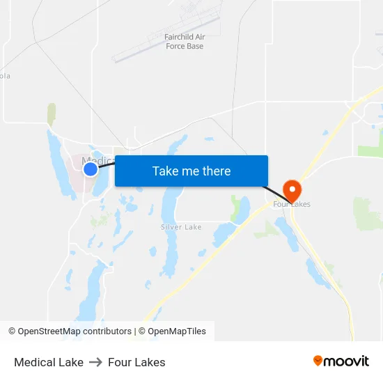 Medical Lake to Four Lakes map