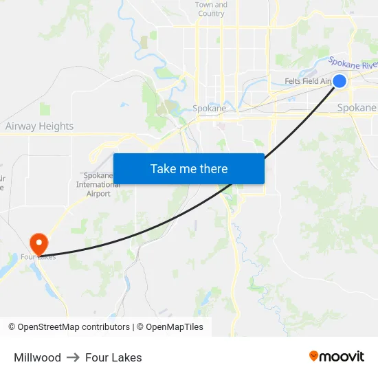 Millwood to Four Lakes map