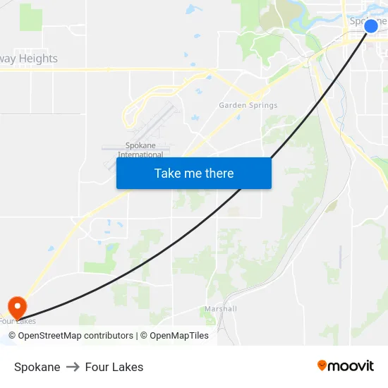 Spokane to Four Lakes map