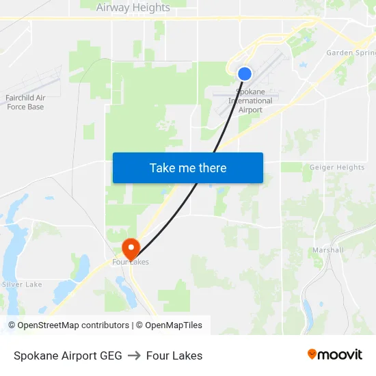 Spokane Airport GEG to Four Lakes map