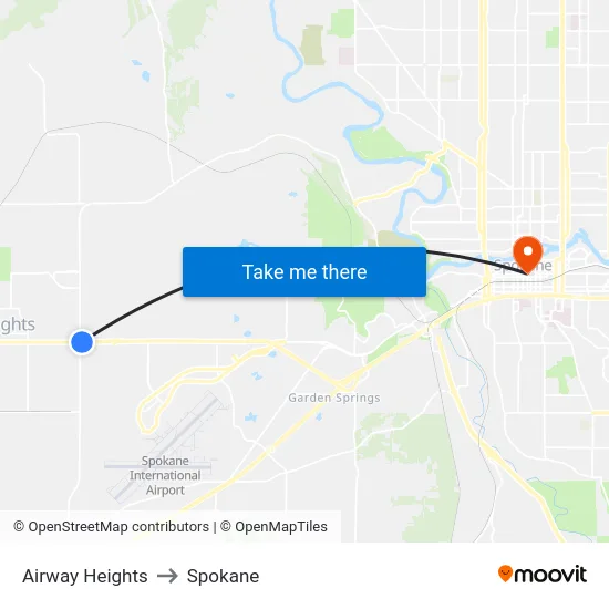 Airway Heights to Spokane map