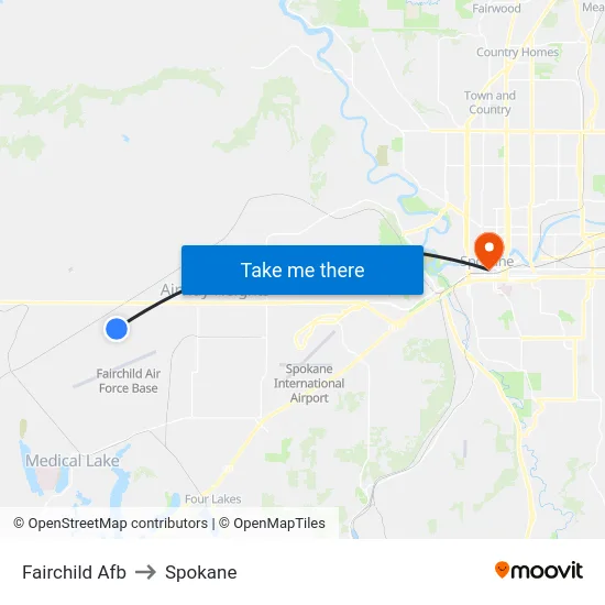 Fairchild Afb to Spokane map