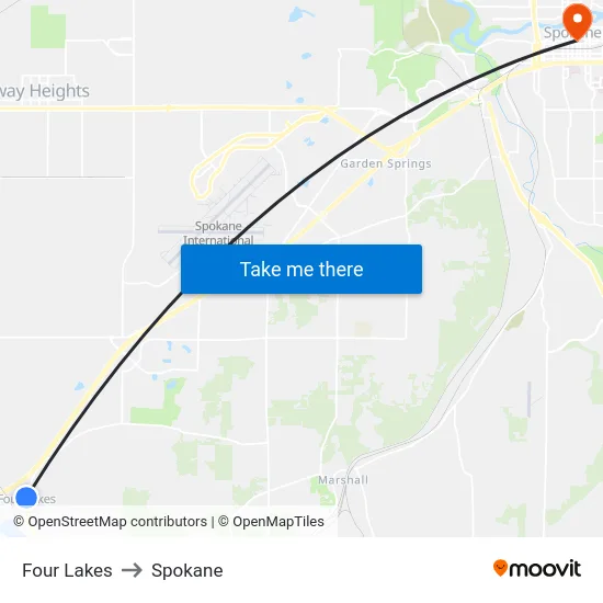 Four Lakes to Spokane map