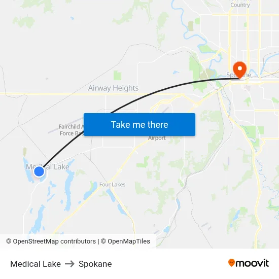 Medical Lake to Spokane map