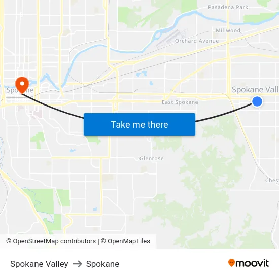 Spokane Valley to Spokane map