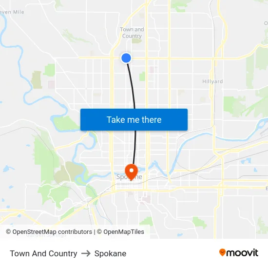 Town And Country to Spokane map