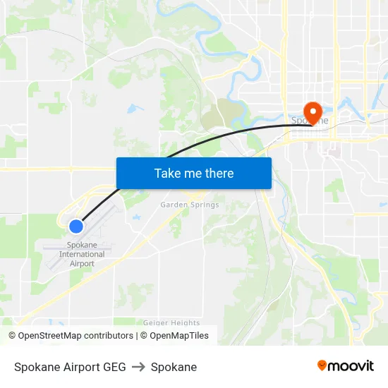 Spokane Airport GEG to Spokane map