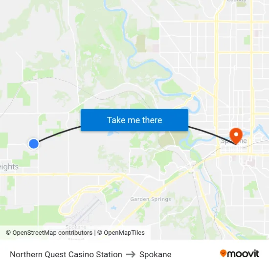 Northern Quest Casino Station to Spokane map