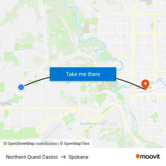 Northern Quest Casino to Spokane map