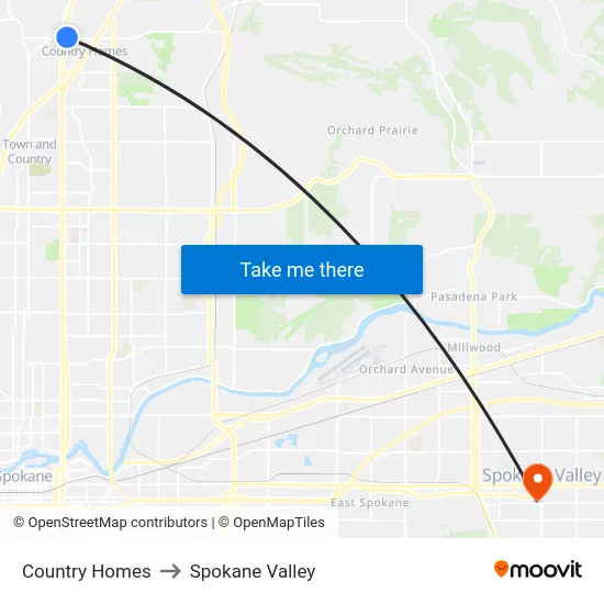 Country Homes to Spokane Valley map