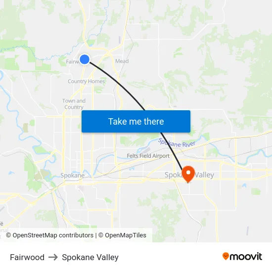 Fairwood to Spokane Valley map