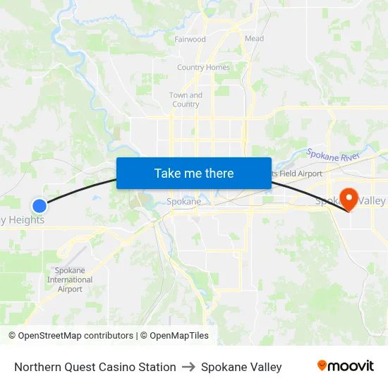 Northern Quest Casino Station to Spokane Valley map