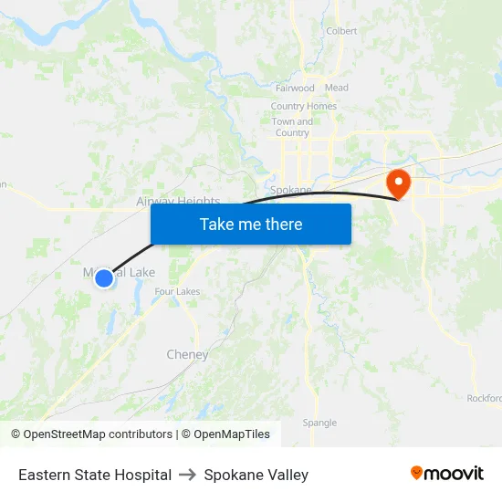 Eastern State Hospital to Spokane Valley map
