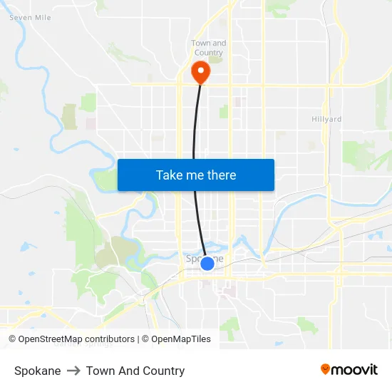 Spokane to Town And Country map