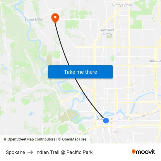 Spokane to Indian Trail @ Pacific Park map