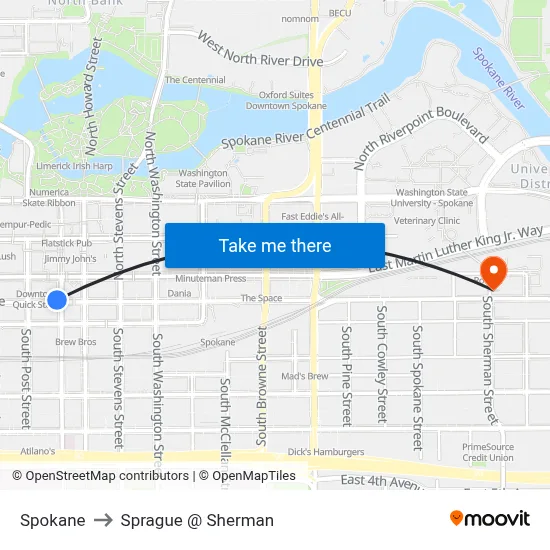 Spokane to Sprague @ Sherman map