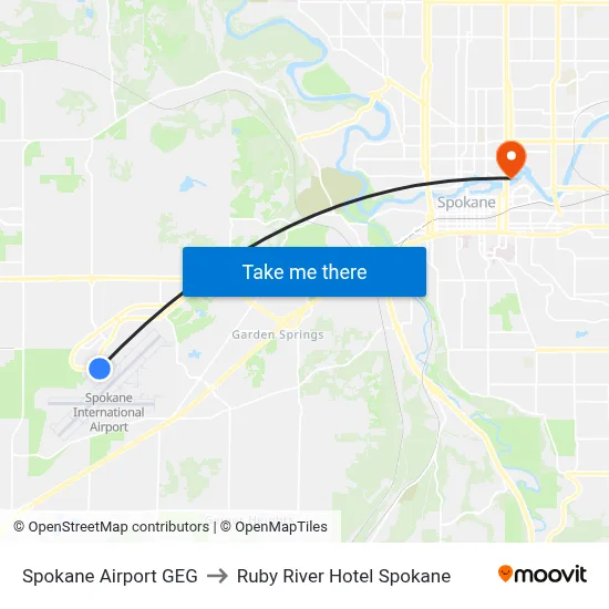 Spokane Airport GEG to Ruby River Hotel Spokane map
