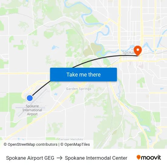 Spokane Airport GEG to Spokane Intermodal Center map