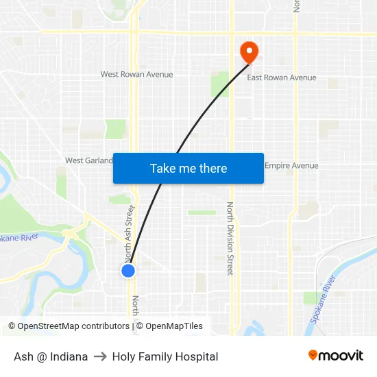 Ash @ Indiana to Holy Family Hospital map