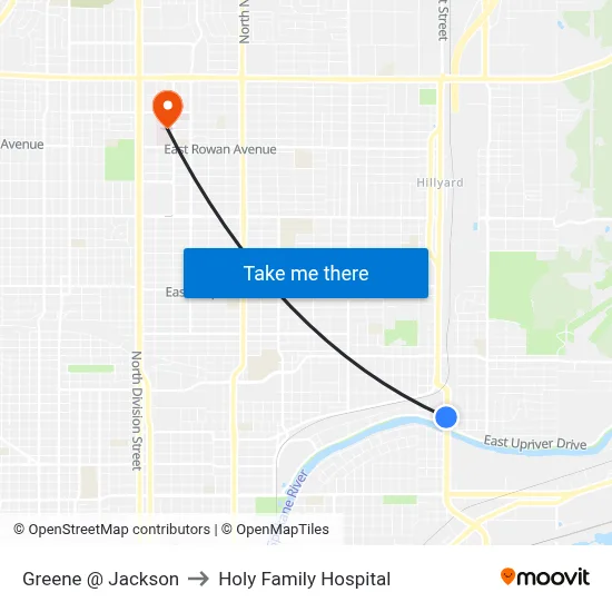 Greene @ Jackson to Holy Family Hospital map