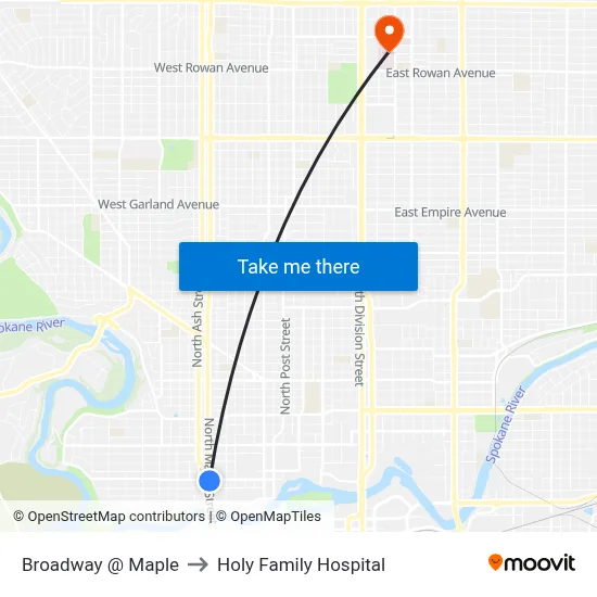 Broadway @ Maple to Holy Family Hospital map