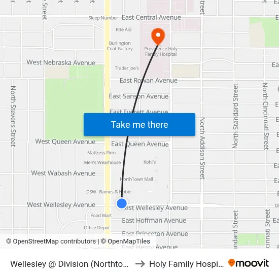 Wellesley @ Division (Northtown) to Holy Family Hospital map