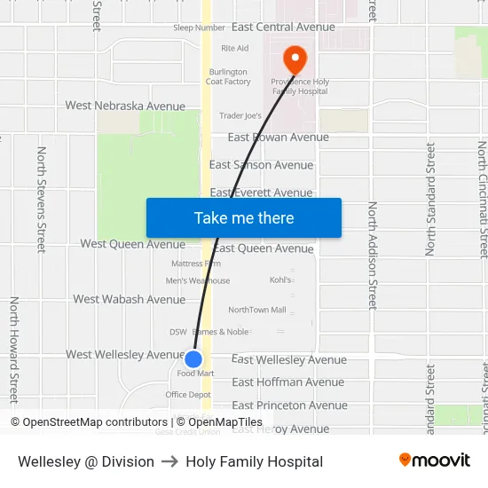 Wellesley @ Division to Holy Family Hospital map