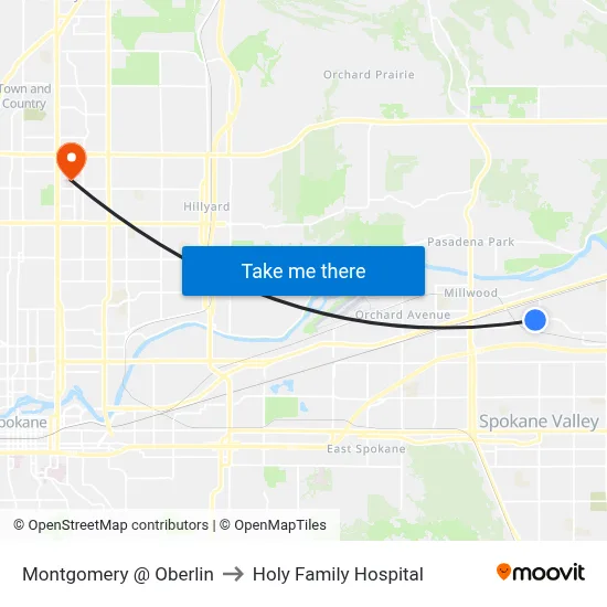 Montgomery @ Oberlin to Holy Family Hospital map