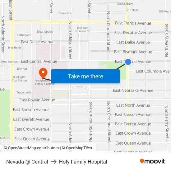 Nevada @ Central to Holy Family Hospital map