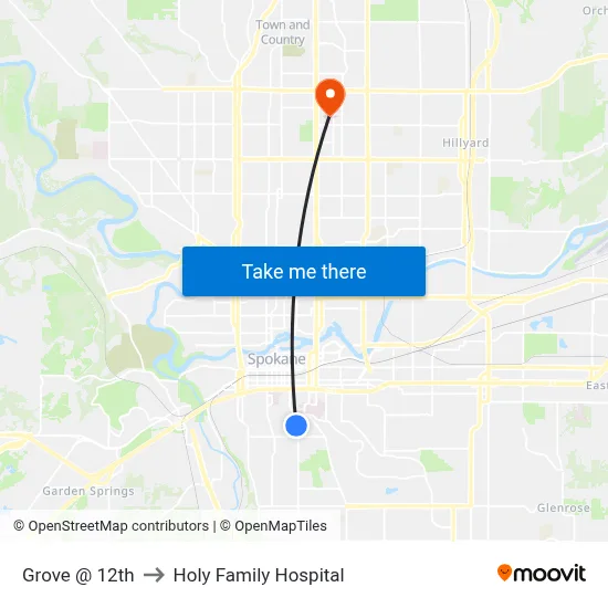 Grove @ 12th to Holy Family Hospital map