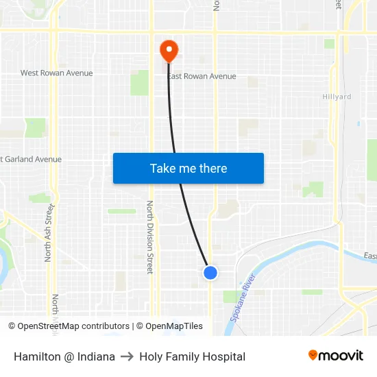 Hamilton @ Indiana to Holy Family Hospital map