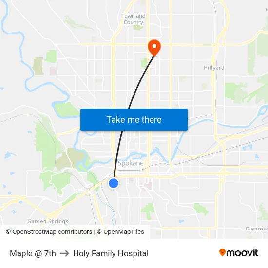 Maple @ 7th to Holy Family Hospital map