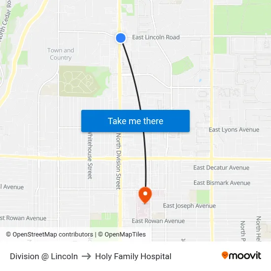 Division @ Lincoln to Holy Family Hospital map