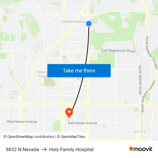9832 N Nevada to Holy Family Hospital map
