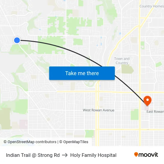 Indian Trail @ Strong Rd to Holy Family Hospital map