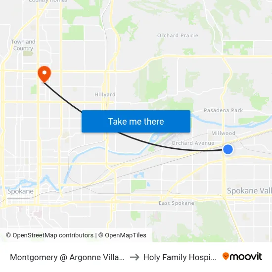 Montgomery @ Argonne Village to Holy Family Hospital map
