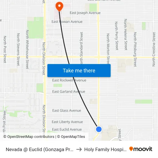 Nevada @ Euclid (Gonzaga Prep) to Holy Family Hospital map