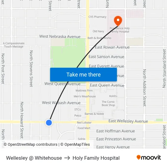 Wellesley @ Whitehouse to Holy Family Hospital map